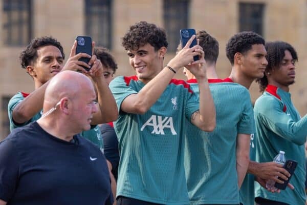 PHILADELPHIA - Monday, July 29, 2024: Stefan Bajcetic and the squad visit the 'Rocky Steps' at the Philadelphia Museum of Art on day six of the club's pre-season tour of the USA. The 72 stone steps leading to the museum gained global fame after being featured in a notable scene from the 1976 film Rocky. (Photo by David Rawcliffe/Propaganda)