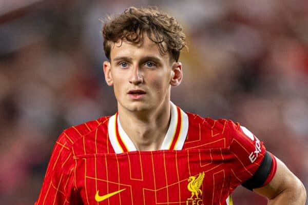 PHILADELPHIA - Rabu, 31 Juli 2024: Pemain Liverpool Tyler Morton selama pertandingan persahabatan pramusim antara Liverpool FC dan Arsenal FC di Lincoln Financial Stadium pada hari kedelapan tur pramusim klub di Amerika Serikat. Liverpool menang 2-1. (Foto oleh David Rawcliffe/Propaganda)