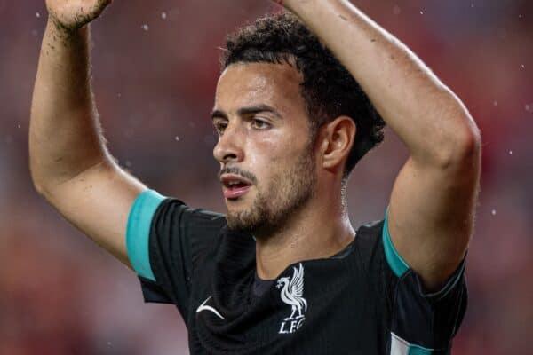 COLUMBIA - Saturday, August 3, 2024: Liverpool's Curtis Jones celebrates after scoring the second goal during a pre-season friendly match between Liverpool FC and Manchester United FC at the Williams-Brice Stadium on day eleven of the club's pre-season tour of the USA. Liverpool won 3-0. (Photo by David Rawcliffe/Propaganda)