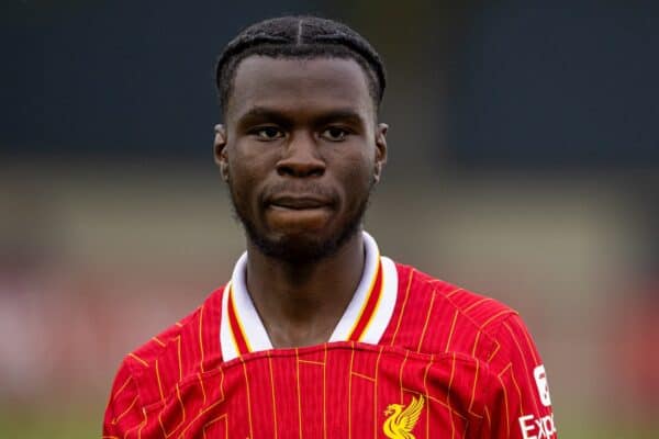 KIRKBY, ENGLAND - Wednesday, August 21, 2024: Liverpool's Amara Nallo lines-up before the Premier League International Cup Group C match between Liverpool FC Under-21's and PSV Eindhoven's Under-21's at the Liverpool Academy. PSV won 4-0. (Photo by David Rawcliffe/Propaganda)