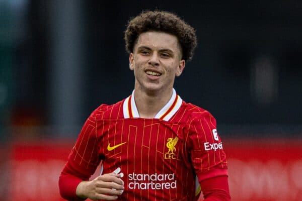 KIRKBY, ENGLAND - Wednesday, August 21, 2024: Liverpool's Kieran Morrison during the Premier League International Cup Group C match between Liverpool FC Under-21's and PSV Eindhoven's Under-21's at the Liverpool Academy. PSV won 4-0. (Photo by David Rawcliffe/Propaganda)