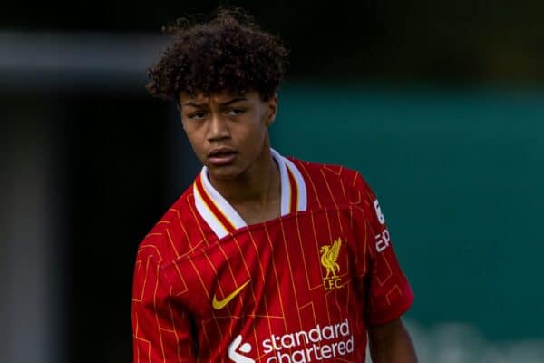 KIRKBY, ENGLAND - Saturday, August 24, 2024: Liverpool's Prince Cissé during the Under-18's Premier League North match between Liverpool FC Under-18's and Middlesbrough FC Under-18's at the Liverpool Academy. Middlesbrough won 3-2. (Photo by David Rawcliffe/Propaganda)