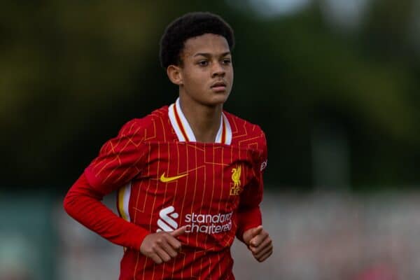 KIRKBY, ENGLAND - Saturday, August 24, 2024: Liverpool's Josh Sonni-Lambie during the Under-18's Premier League North match between Liverpool FC Under-18's and Middlesbrough FC Under-18's at the Liverpool Academy. Middlesbrough won 3-2. (Photo by David Rawcliffe/Propaganda)