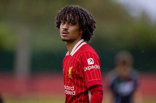 KIRKBY, ENGLAND - Wednesday, August 28, 2024: Liverpool's Kareem Ahmed during the Under-18's Premier League Cup match between Liverpool FC Under-18's and Arsenal FC Under-18's at the Liverpool Academy. Arsenal won 5-3. (Photo by David Rawcliffe/Propaganda)