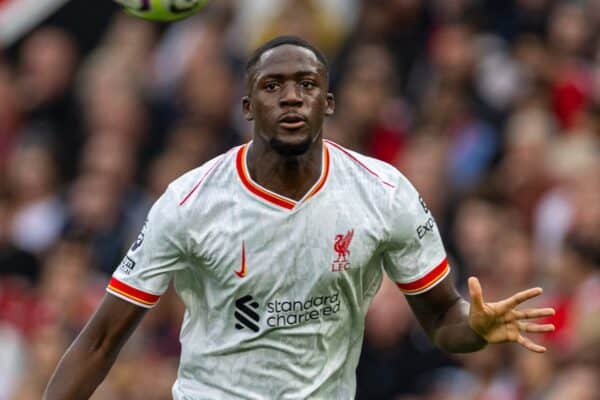 MANCHESTER, ENGLAND - Sunday, September 1, 2024: Liverpool's Ibrahima Konaté during the FA Premier League match between Manchester United FC and Liverpool FC at Old Trafford. Liverpool won 3-0. (Photo by David Rawcliffe/Propaganda)