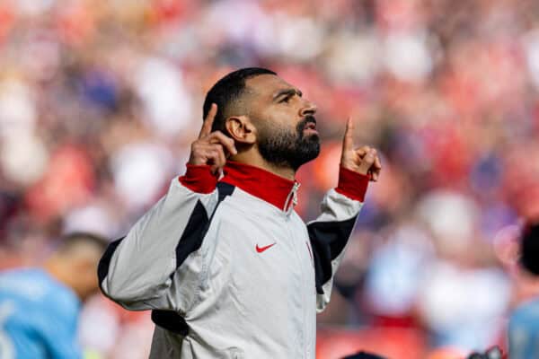 LIVERPOOL, ENGLAND - Saturday, September 14, 2024: Liverpool's Mohamed Salah before the FA Premier League match between Liverpool FC and Nottingham Forest FC at Anfield. Notts Forest won 1-0. (Photo by David Rawcliffe/Propaganda)