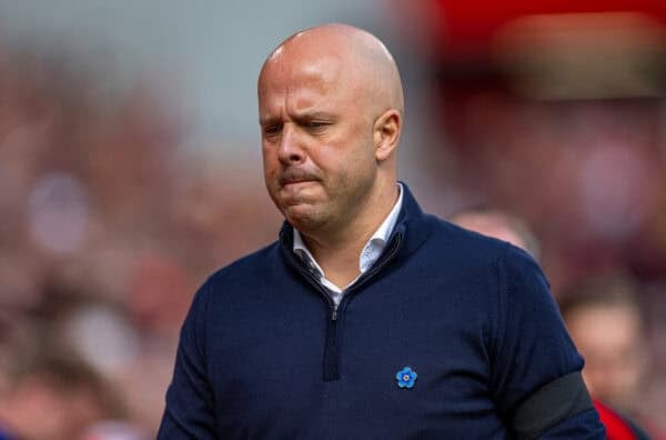 LIVERPOOL, ENGLAND - Saturday, September 14, 2024: Liverpool's head coach Arne Slot before the FA Premier League match between Liverpool FC and Nottingham Forest FC at Anfield. Notts Forest won 1-0. (Photo by David Rawcliffe/Propaganda)