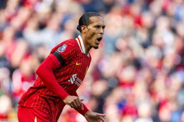 LIVERPOOL, INGHILTERRA - sabato 14 settembre 2024: Il capitano di Liverpool Virgil van Dijk durante la partita della fa Premier League tra il Liverpool FC e il Nottingham Forest FC ad Anfield. Il Notts Forest ha vinto 1-0. (Foto di David Rawcliffe/Propaganda)