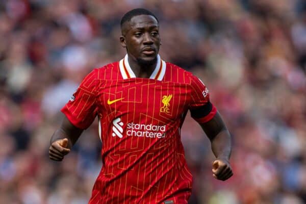 LIVERPOOL, INGHILTERRA - Sabato 14 settembre 2024: Ibrahima Konaté del Liverpool durante la partita della FA Premier League tra Liverpool FC e Nottingham Forest FC ad Anfield. Il Notts Forest ha vinto 1-0. (Foto di David Rawcliffe/Propaganda)