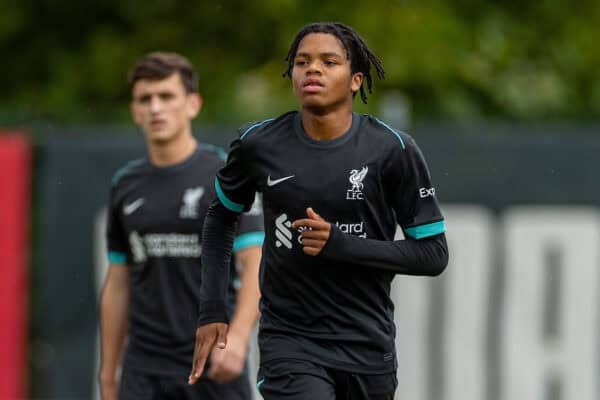 MILAN, ITALY - Tuesday, September 17, 2024: Liverpool's substitute Rio Ngumoha during the UEFA Youth League match day 1 game between AC Milan Under-19's and Liverpool FC Under-19's at Centro Sportivo Vismara. The game ended 0-0. (Photo by David Rawcliffe/Propaganda)