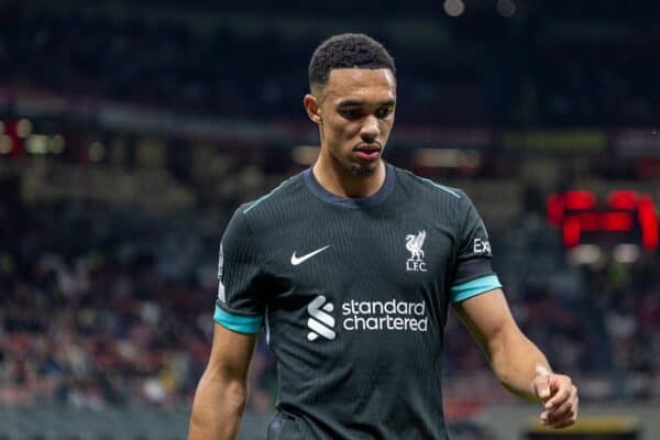 MILAN, ITALY - Tuesday, September 17, 2024: Liverpool's Trent Alexander-Arnold during the UEFA Champions League game between AC Milan and Liverpool FC at the Stadio San Siro. Liverpool won 3-1. (Photo by David Rawcliffe/Propaganda)