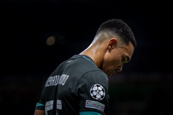 MILAN, ITALY - TUESDAY, SEPTEMBER 17, 2024: Liverpool's Trent Alexander-Arnold during the UEFA Champions League match between AC Milan and Liverpool FC at San Siro Stadium. Liverpool won 3-1. (Photo by David Rawcliffe/Propaganda)