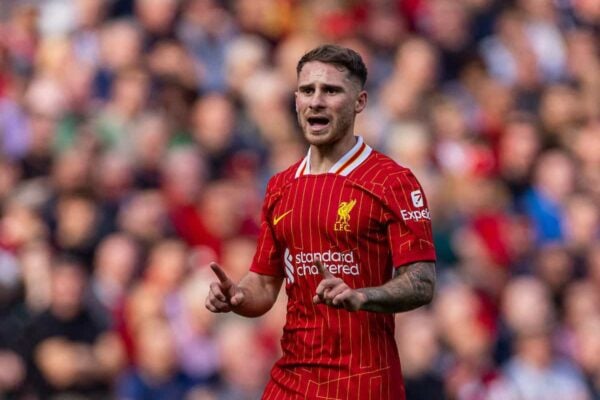 LIVERPOOL, INGHILTERRA - Sabato 21 settembre 2024: Alexis Mac Allister del Liverpool durante la partita della FA Premier League tra Liverpool FC e AFC Bournemouth ad Anfield. Il Liverpool ha vinto 3-0. (Foto di David Rawcliffe/Propaganda)