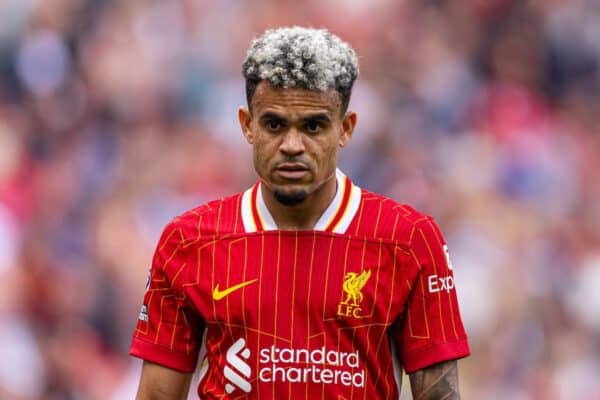 LIVERPOOL, ENGLAND - Saturday, September 21, 2024: Liverpool's Luis Díaz during the FA Premier League match between Liverpool FC and AFC Bournemouth at Anfield. Liverpool won 3-0. (Photo by David Rawcliffe/Propaganda)