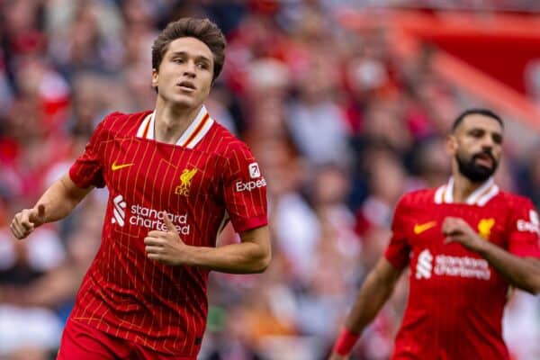 LIVERPOOL, INGHILTERRA - Sabato 21 settembre 2024: Federico Chiesa del Liverpool durante la partita della FA Premier League tra Liverpool FC e AFC Bournemouth ad Anfield. Il Liverpool ha vinto 3-0. (Foto di David Rawcliffe/Propaganda)