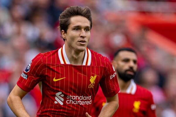 LIVERPOOL, ENGLAND - Saturday, September 21, 2024: Liverpool's Federico Chiesa during the FA Premier League match between Liverpool FC and AFC Bournemouth at Anfield. Liverpool won 3-0. (Photo by David Rawcliffe/Propaganda)