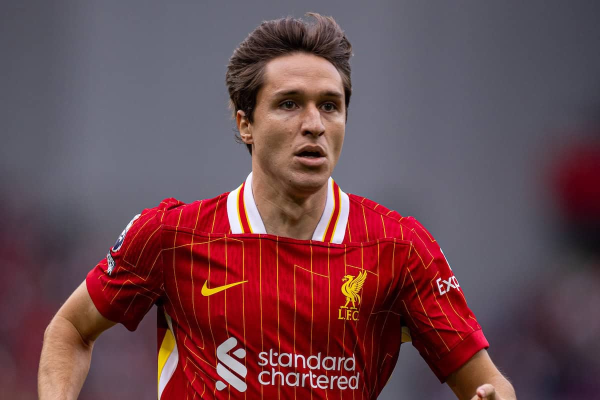 LIVERPOOL, ENGLAND - Saturday, September 21, 2024: Liverpool's Federico Chiesa during the FA Premier League match between Liverpool FC and AFC Bournemouth at Anfield. Liverpool won 3-0. (Photo by David Rawcliffe/Propaganda)