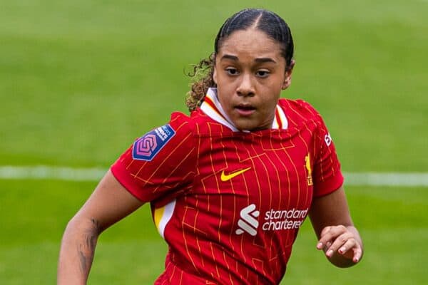 ST HELENS, ENGLAND - Sunday, September 22, 2024: Liverpool's Olivia Smith during the FA Women’s Super League match between Liverpool FC Women and Leicester City FC Women at the St Helens Stadium. (Photo by David Rawcliffe/Propaganda)