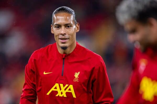 LIVERPOOL, ENGLAND - Wednesday, September 25, 2024: Liverpool's captain Virgil van Dijk during the pre-match warm-up before the Football League Cup 3rd Round match between Liverpool FC and West Ham United FC at Anfield. Liverpool won 5-1. (Photo by Ryan Brown/Propaganda)