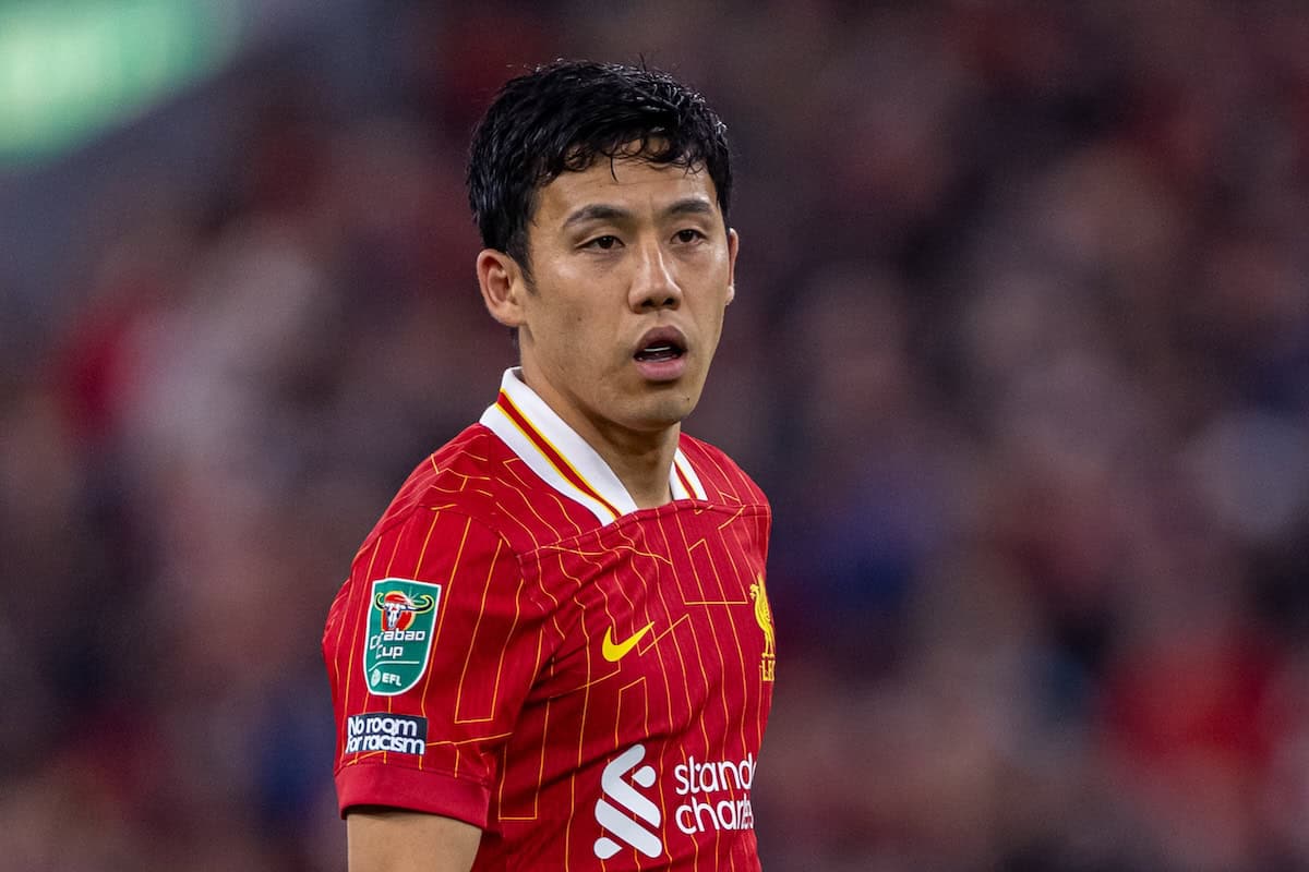 LIVERPOOL, ENGLAND - Wednesday, September 25, 2024: Liverpool's Wataru End? during the Football League Cup 3rd Round match between Liverpool FC and West Ham United FC at Anfield. Liverpool won 5-1. (Photo by Ryan Brown/Propaganda)