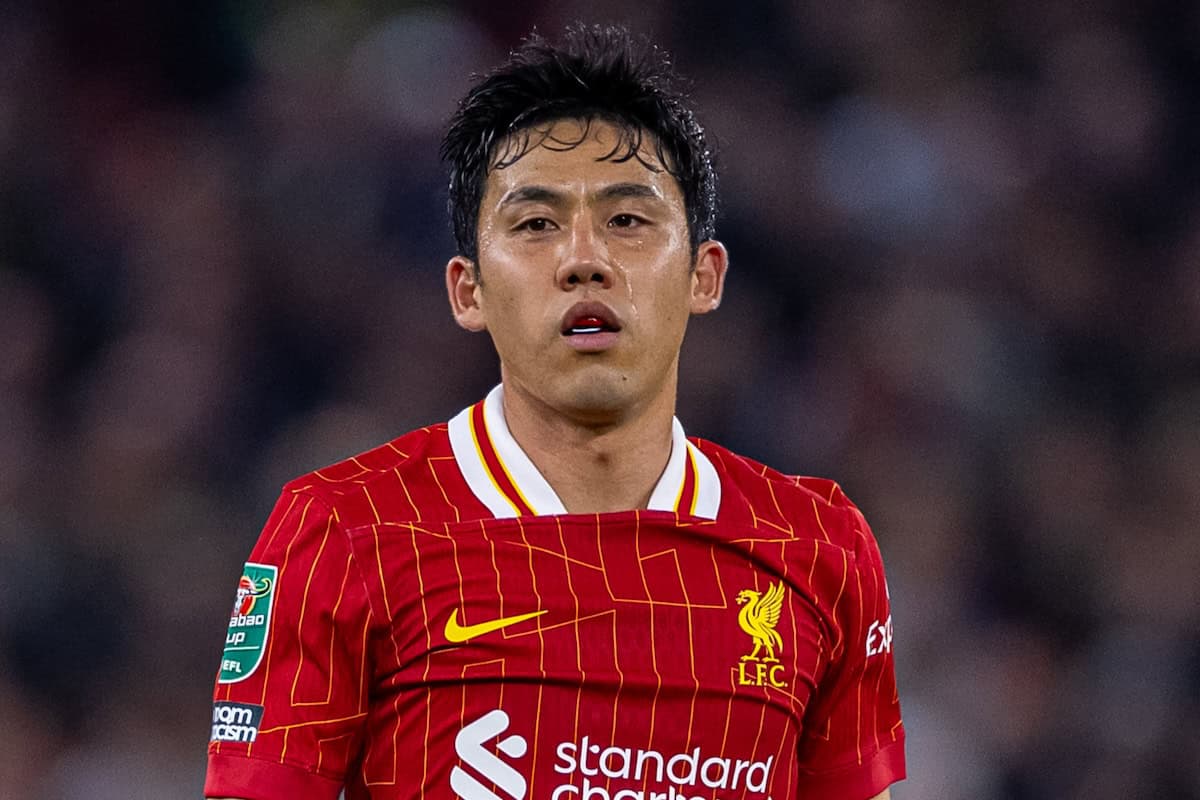 LIVERPOOL, ENGLAND - Wednesday, September 25, 2024: Liverpool's Wataru End? during the Football League Cup 3rd Round match between Liverpool FC and West Ham United FC at Anfield. Liverpool won 5-1. (Photo by Ryan Brown/Propaganda)