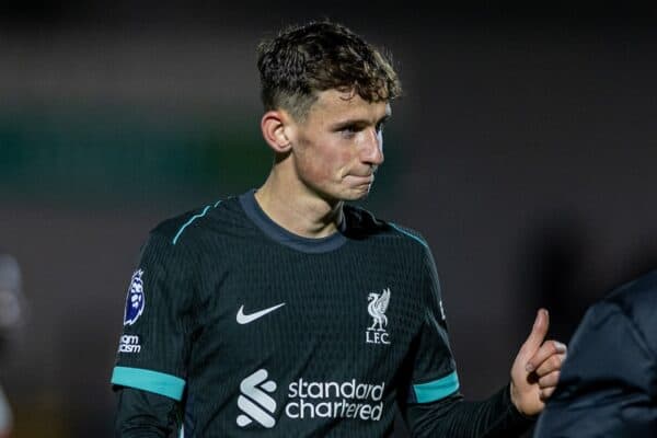 BOREHAMWOOD, ENGLAND - Friday, September 27, 2024: Liverpool's goal-scorer Tyler Morton after the Premier League 2 Division 1 match between Arsenal FC Under-21's and Liverpool FC Under-21's at Meadow Park. Liverpool wonm 3-0. (Photo by David Rawcliffe/Propaganda)