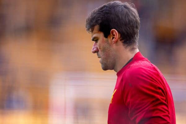 WOLVERHAMPTON, ENGLAND - Saturday, September 28, 2024: Liverpool's goalkeeper Alisson Becker during the pre-match warm-up before the FA Premier League match between Wolverhampton Wanderers FC and Liverpool FC at Molineux Stadium. (Photo by David Rawcliffe/Propaganda)