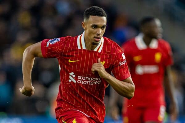 WOLVERHAMPTON, INGHILTERRA - sabato 28 settembre 2024: Trent Alexander-Arnold di Liverpool durante la partita della fa Premier League tra il Wolverhampton Wanderers FC e il Liverpool FC allo stadio Molineux. (Foto di David Rawcliffe/Propaganda)