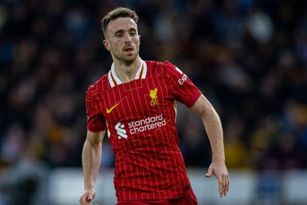 WOLVERHAMPTON, INGHILTERRA - sabato 28 settembre 2024: Diogo Jota di Liverpool durante la partita della fa Premier League tra il Wolverhampton Wanderers FC e il Liverpool FC allo stadio Molineux. (Foto di David Rawcliffe/Propaganda)