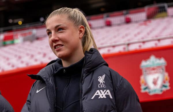 LIVERPOOL, ENGLAND - Sunday, October 13, 2024: Liverpool's Sophie Román Haug before the FA Women’s Super League game between Liverpool FC Women and Manchester City FC Women at Anfield. (Photo by David Rawcliffe/Propaganda)