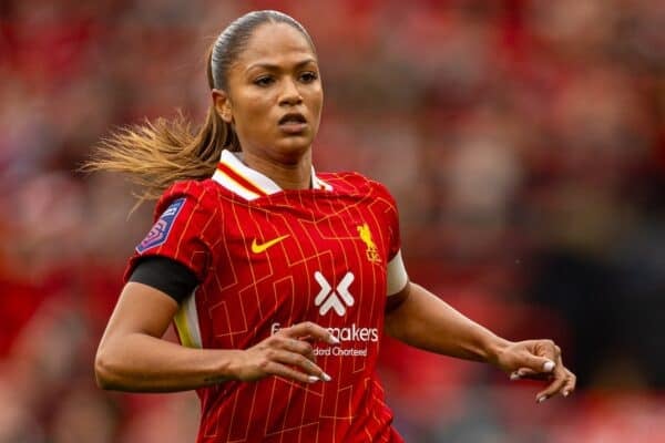 LIVERPOOL, ENGLAND - Sunday, October 13, 2024: Liverpool's Taylor Hinds during the FA Women’s Super League game between Liverpool FC Women and Manchester City FC Women at Anfield. (Photo by David Rawcliffe/Propaganda)