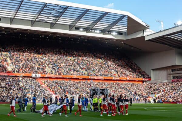 Liverpool, England - Saturday, October 19, 2024: Players leave the field ahead of the FA Premier League match between Liverpool FC and Chelsea FC at Anfield. Liverpool won 2-1. Anfield. general. Matchday (Photo: David Rawcliffe/Propaganda)