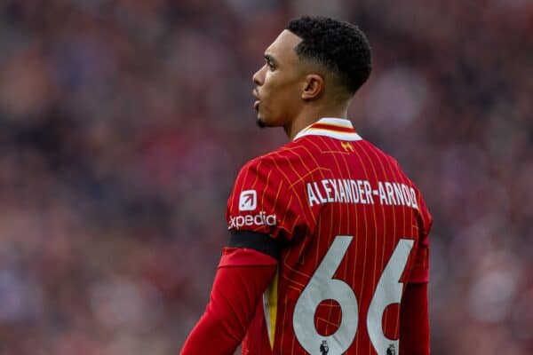 LIVERPOOL, ENGLAND - Saturday, October 19, 2024: Liverpool's Trent Alexander-Arnold during the FA Premier League match between Liverpool FC and Chelsea FC at Anfield. Liverpool won 2-1. (Photo by David Rawcliffe/Propaganda)