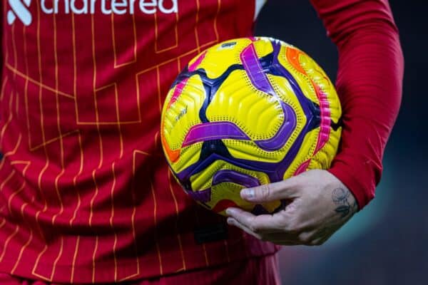 LIVERPOOL, ENGLAND - Saturday, November 2, 2024: Official match ball during the FA Premier League match between Liverpool FC and Brighton & Hove Albion FC at Anfield. (Photo by David Rawcliffe/Propaganda)