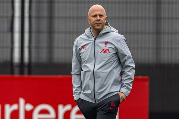 LIVERPOOL, ENGLAND - Monday, November 4, 2024: Liverpool's head coach Arne Slot during a training session at the AXA Training Centre ahead of the UEFA Champions League match between Liverpool FC and Bayer 04 Leverkusen. (Photo by David Rawcliffe/Propaganda)