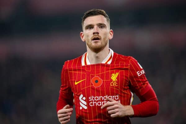 LIVERPOOL, ENGLAND - Saturday, November 9, 2024: Liverpool's Andy Robertson during the FA Premier League match between Liverpool FC and Aston Villa FC at Anfield. Liverpool won 2-0. (Photo by David Rawcliffe/Propaganda)