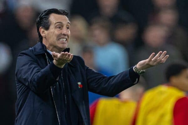 LIVERPOOL, ENGLAND - Saturday, November 9, 2024: Aston Villa's head coach Unai Emery during the FA Premier League match between Liverpool FC and Aston Villa FC at Anfield. Liverpool won 2-0. (Photo by David Rawcliffe/Propaganda)