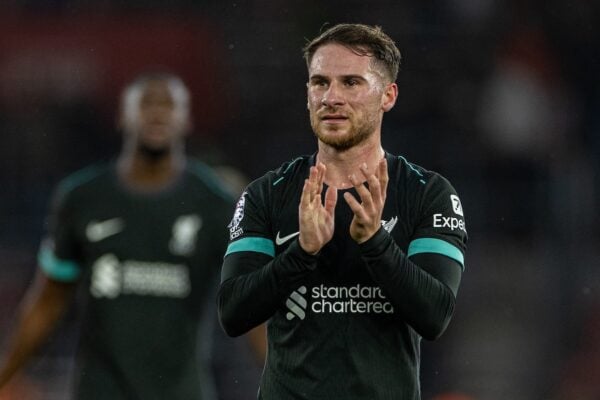 SOUTHAMPTON, ENGLAND - Sunday, November 24, 2024: Liverpool's Alexis Mac Allister celebrates after the FA Premier League match between Southampton FC and Liverpool FC at St Mary's Stadium. Liverpool won 3-2. (Photo by David Rawcliffe/Propaganda)