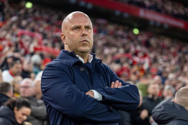 LIVERPOOL, ENGLAND - Sunday, December 1, 2024: Liverpool's head coach Arne Slot during the FA Premier League match between Liverpool FC and Manchester City FC at Anfield. (Photo by David Rawcliffe/Propaganda)