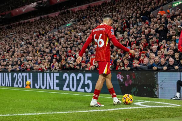 LIVERPOOL, ENGLAND - Sunday, December 1, 2024: Liverpool's Trent Alexander-Arnold during the FA Premier League match between Liverpool FC and Manchester City FC at Anfield. (Photo by David Rawcliffe/Propaganda)