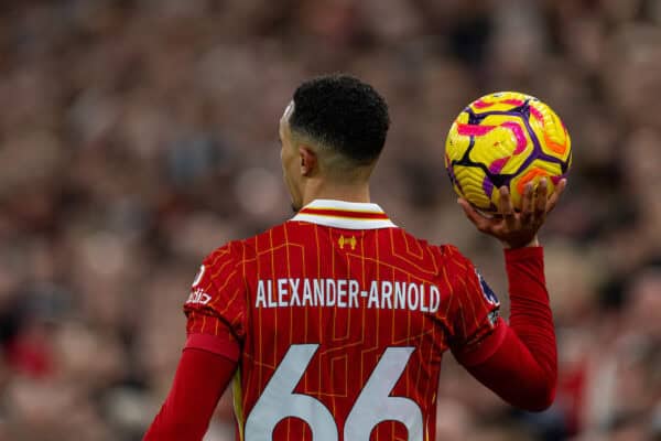 LIVERPOOL, ENGLAND - Sunday, December 1, 2024: Liverpool's Trent Alexander-Arnold during the FA Premier League match between Liverpool FC and Manchester City FC at Anfield. Liverpool won 2-0. (Photo by David Rawcliffe/Propaganda)