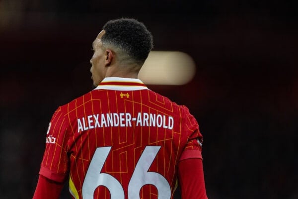 LIVERPOOL, ENGLAND - Sunday, December 1, 2024: Liverpool's Trent Alexander-Arnold during the FA Premier League match between Liverpool FC and Manchester City FC at Anfield. Liverpool won 2-0. (Photo by David Rawcliffe/Propaganda)