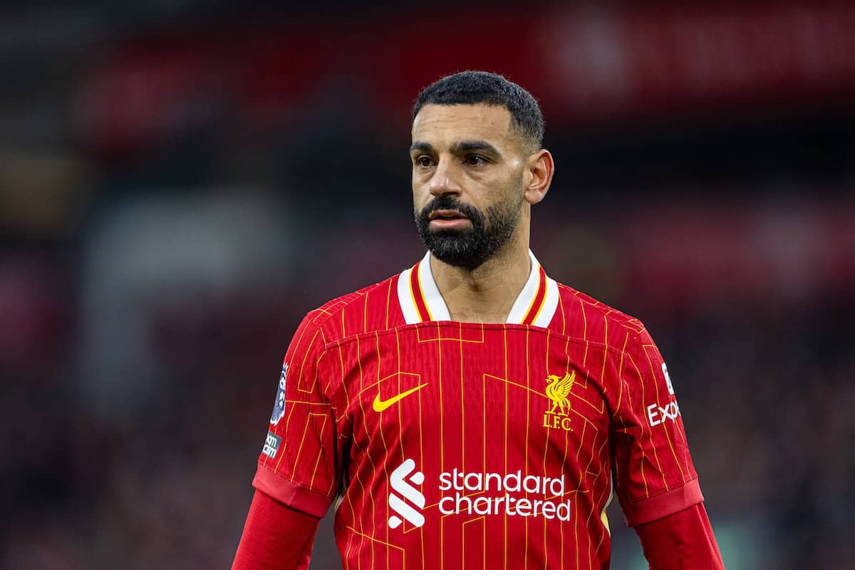 LIVERPOOL, ENGLAND - Saturday, December 14, 2024: Liverpool's Mohamed Salah during the FA Premier League match between Liverpool FC and Fulham FC at Anfield. (Photo by David Rawcliffe/Propaganda)