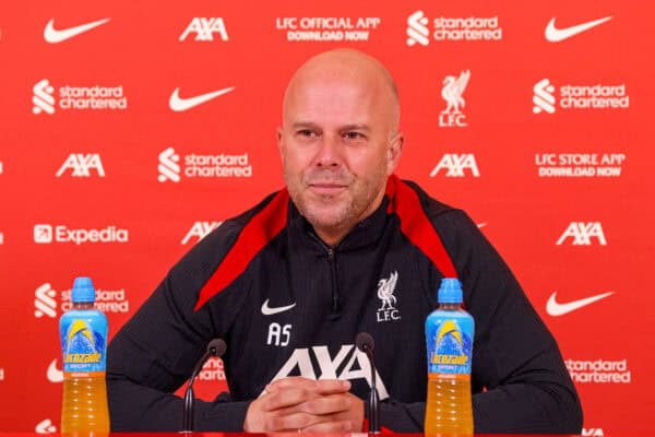 KIRKBY, ENGLAND - Tuesday, December 17, 2024: Liverpool's head coach Arne Slot speaks to the media at a press conference at the AXA Training Centre ahead of the Football League Cup Quarter-Final match between Southampton FC and Liverpool FC. (Photo by Propaganda)