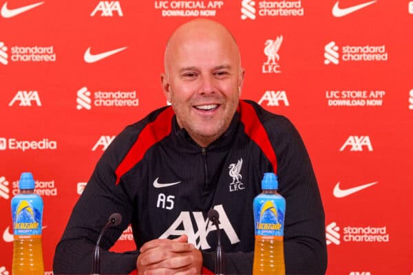 KIRKBY, ENGLAND - Tuesday, December 17, 2024: Liverpool's head coach Arne Slot speaks to the media at a press conference at the AXA Training Centre ahead of the Football League Cup Quarter-Final match between Southampton FC and Liverpool FC. (Photo by Propaganda)