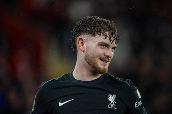 SOUTHAMPTON, ENGLAND - Tuesday, December 17, 2024: Liverpool's Harvey Elliott celebrates after scoring the second goal during the Football League Cup Quarter-Final match between Southampton FC and Liverpool FC at St Mary's Stadium. (Photo by David Rawcliffe/Propaganda)