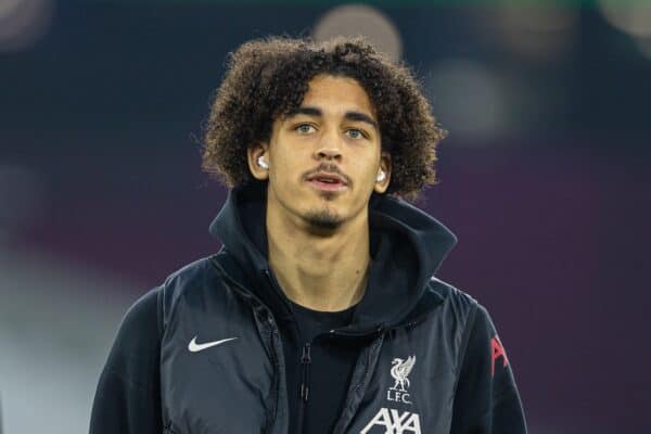 LONDON, ENGLAND - Sunday, December 29, 2024: Liverpool's Jayden Danns before the FA Premier League match between West Ham United FC and Liverpool FC at the London Stadium. Liverpool won 5-0. (Photo by David Rawcliffe/Propaganda)