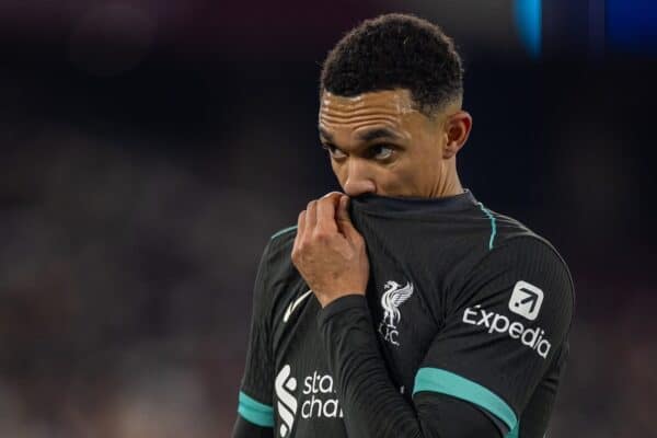 LONDON, ENGLAND - Sunday, December 29, 2024: Liverpool's Trent Alexander-Arnold during the FA Premier League match between West Ham United FC and Liverpool FC at the London Stadium. Liverpool won 5-0. (Photo by David Rawcliffe/Propaganda)