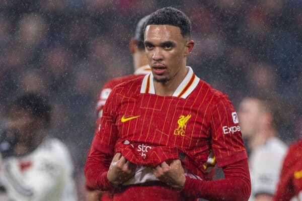 LIVERPOOL, ENGLAND - Sunday, January 5, 2025: Liverpool's Trent Alexander-Arnold during the FA Premier League match between Liverpool FC and Manchester United FC at Anfield. The game ended in a 2-2 draw. (Photo by David Rawcliffe/Propaganda)