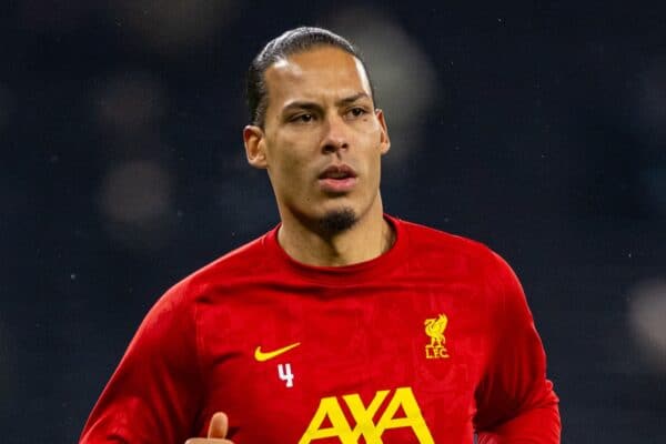 LONDON, ENGLAND - Wednesday, January 8, 2025: Liverpool's captain Virgil van Dijk during the pre-match warm-up before the Football League Cup Semi-Final 1st Leg match between Tottenham Hotspur FC and Liverpool FC at the Tottenham Hotspur Stadium. Tottenham won 1-0. (Photo by David Rawcliffe/Propaganda)